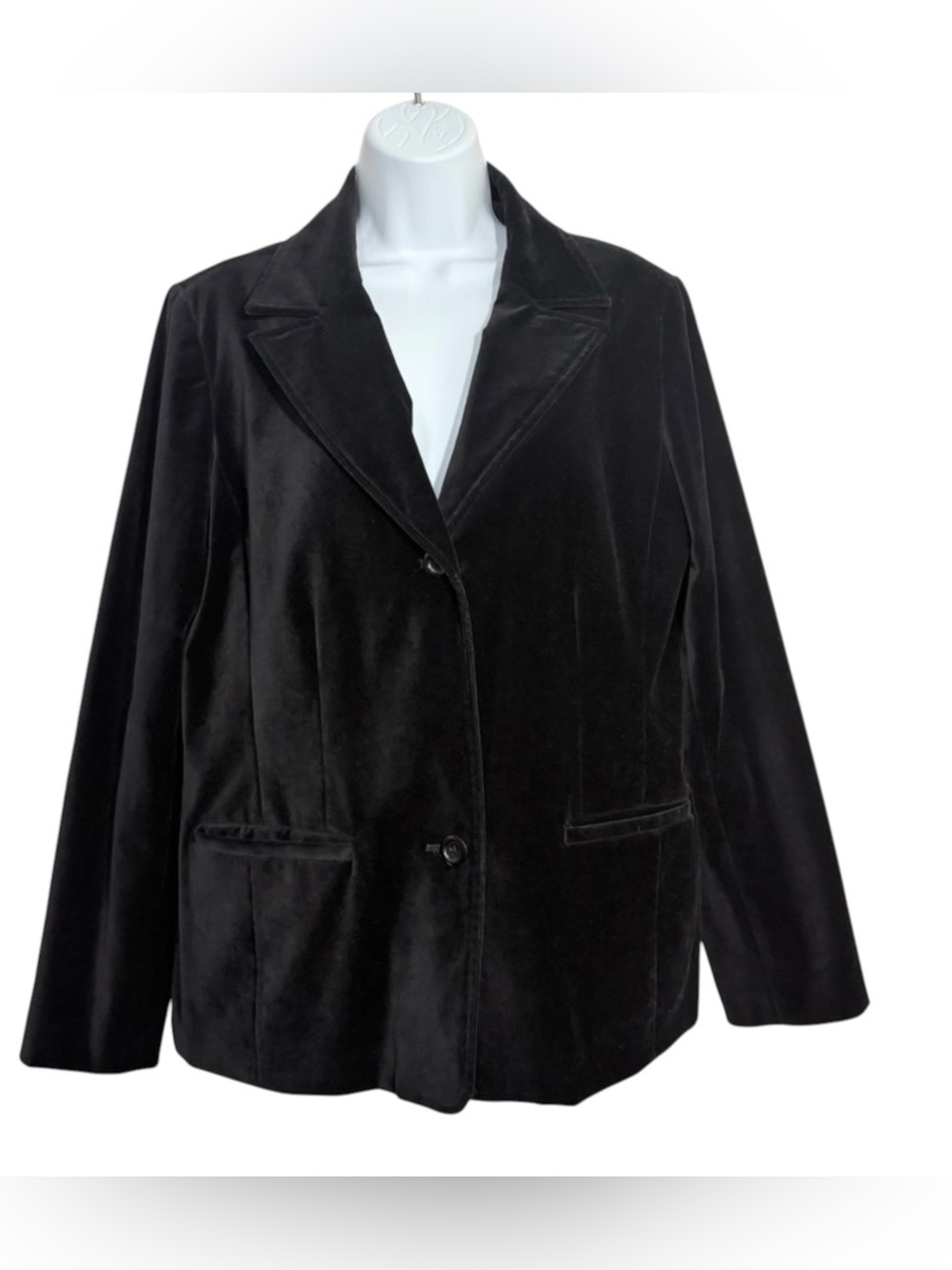 Old Navy Black Velvet Two Button Front Patch Pocket Blazer Dark Academia Holiday